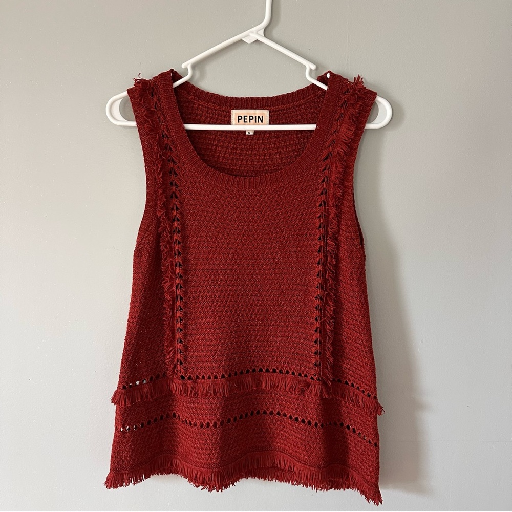 Pepin Women's Burgundy/Rust Colored Textured Tank Top, small